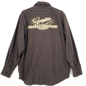 EUC Harley Davidson, brown and tan long sleeve, button-down embroidered shirt M